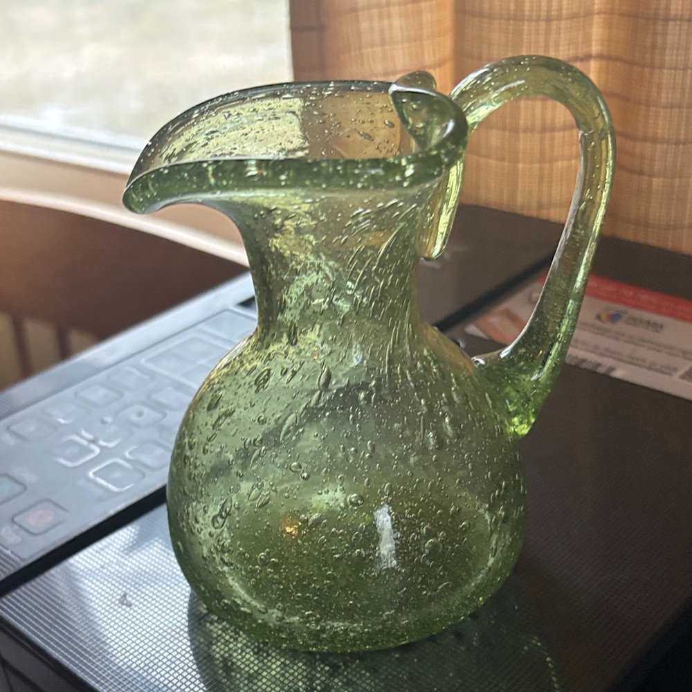 Hand blown Green bubble  Glass Pitcher